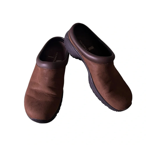 Merrell Womens Shoes Sz 8.5 Encore Groove Mules Slip On Clogs Dark Brown Cushion - Picture 6 of 12